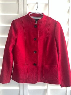 Talbots Bright Red Stand-Collar Wool-Blend Pea Coat. Never worn SZ 8P